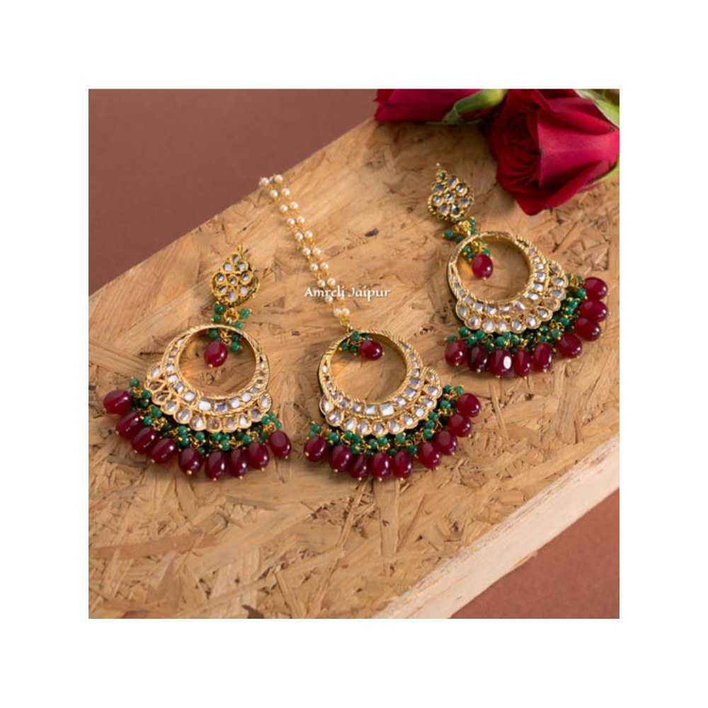 Amreli Jaipur Shrina Kundan Earrings with Maangtika