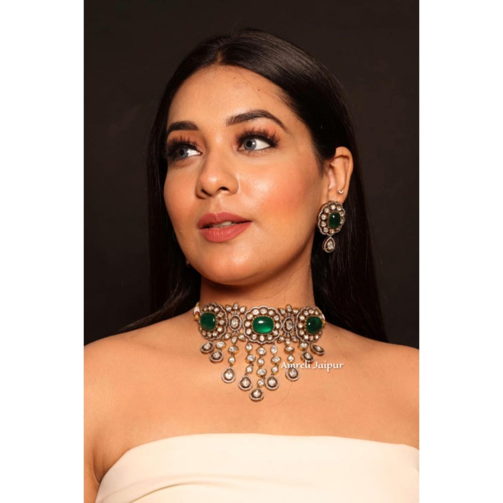 Amreli Jaipur Shyla Green Polki Choker Set