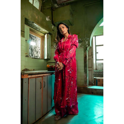 Amrood Ruby Pink Fit A-Line Kurta with Bustier and Pant (Set of 3)