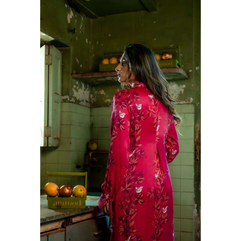 Amrood Ruby Pink Fit A-Line Kurta with Bustier and Pant (Set of 3)