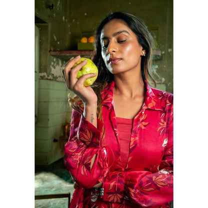 Amrood Ruby Pink Fit A-Line Kurta with Bustier and Pant (Set of 3)