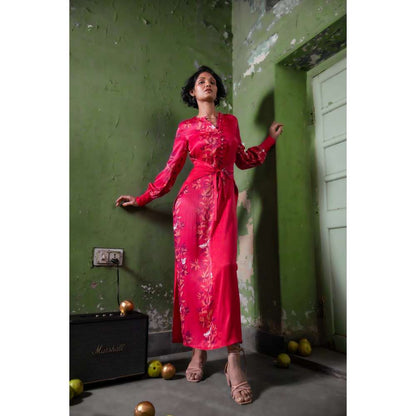 Amrood Pink Long Dress with Bustier (Set of 2)