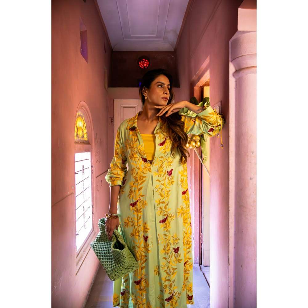 Amrood Yellow Fit -Line Kurta with Bustier and Pant (Set of 3)