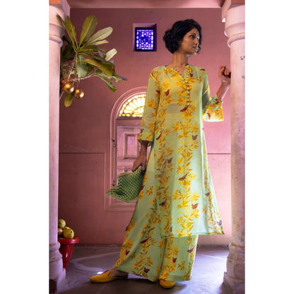 Amrood Yellow Organza Kurta with Bustier and Pant (Set of 3)