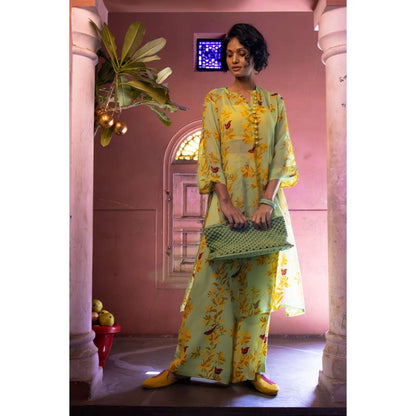 Amrood Yellow Organza Kurta with Bustier and Pant (Set of 3)