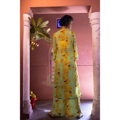 Amrood Yellow Organza Kurta with Bustier and Pant (Set of 3)