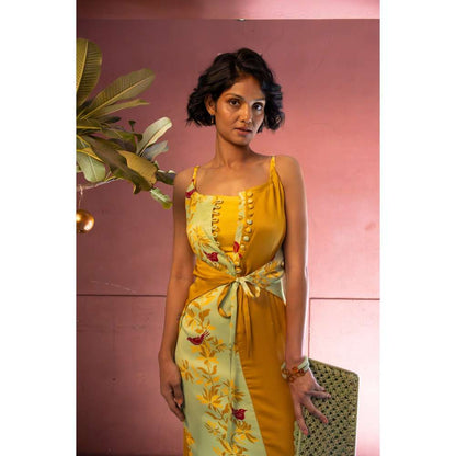Amrood Yellow Long Dress with Bustier (Set of 2)