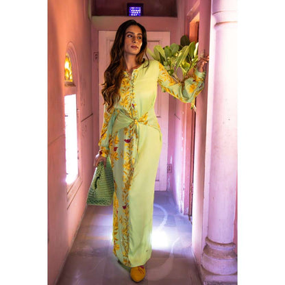 Amrood Yellow Long Dress with Bustier (Set of 2)