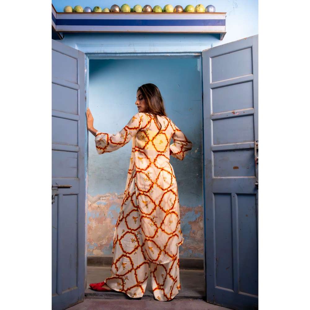 Amrood Yellow Front Button Organza Kurta with Bustier and Pant (Set of 3)