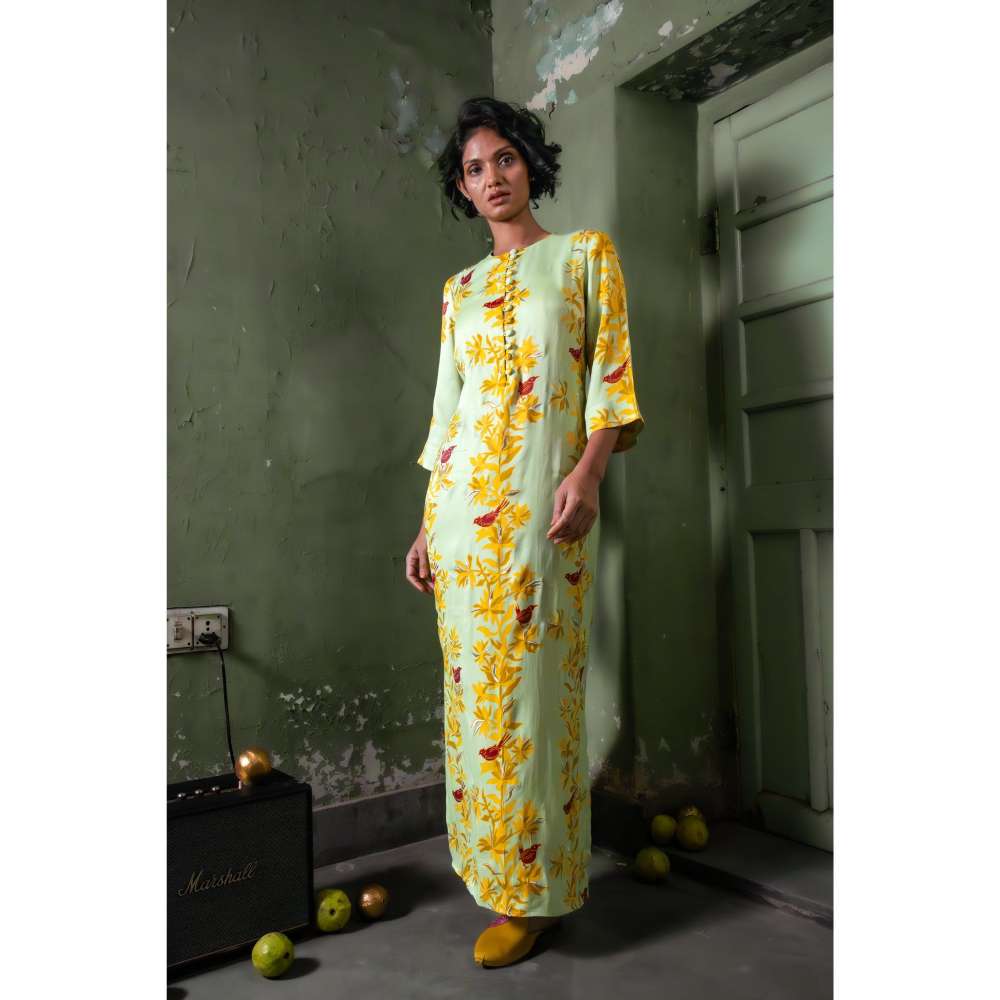 Amrood Green Long Straight Dress with Bustier (Set of 2)