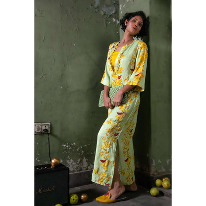 Amrood Green Long Straight Dress with Bustier (Set of 2)