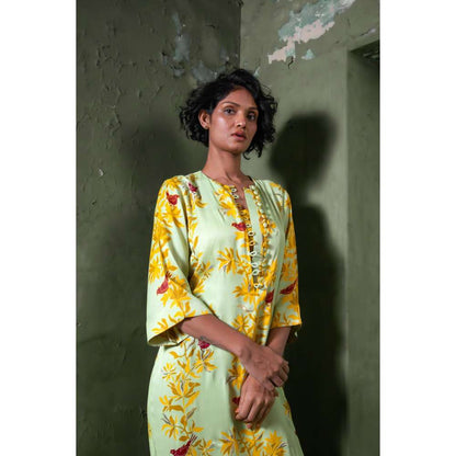 Amrood Green Long Straight Dress with Bustier (Set of 2)