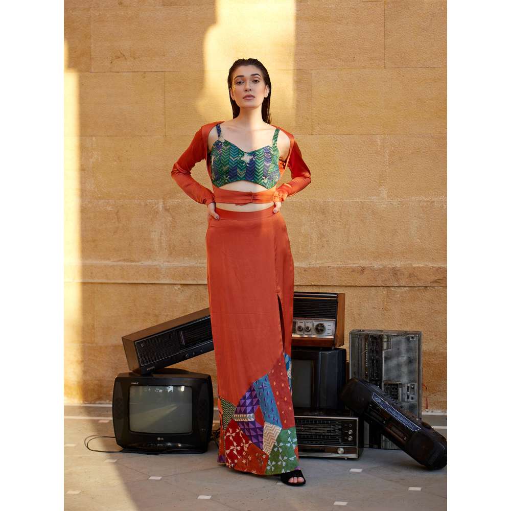 Amrood Rust Blouse with Skirt and Jacket (Set of 3)