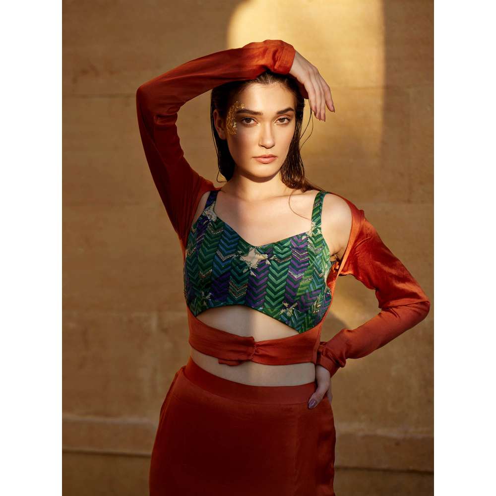 Amrood Rust Blouse with Skirt and Jacket (Set of 3)