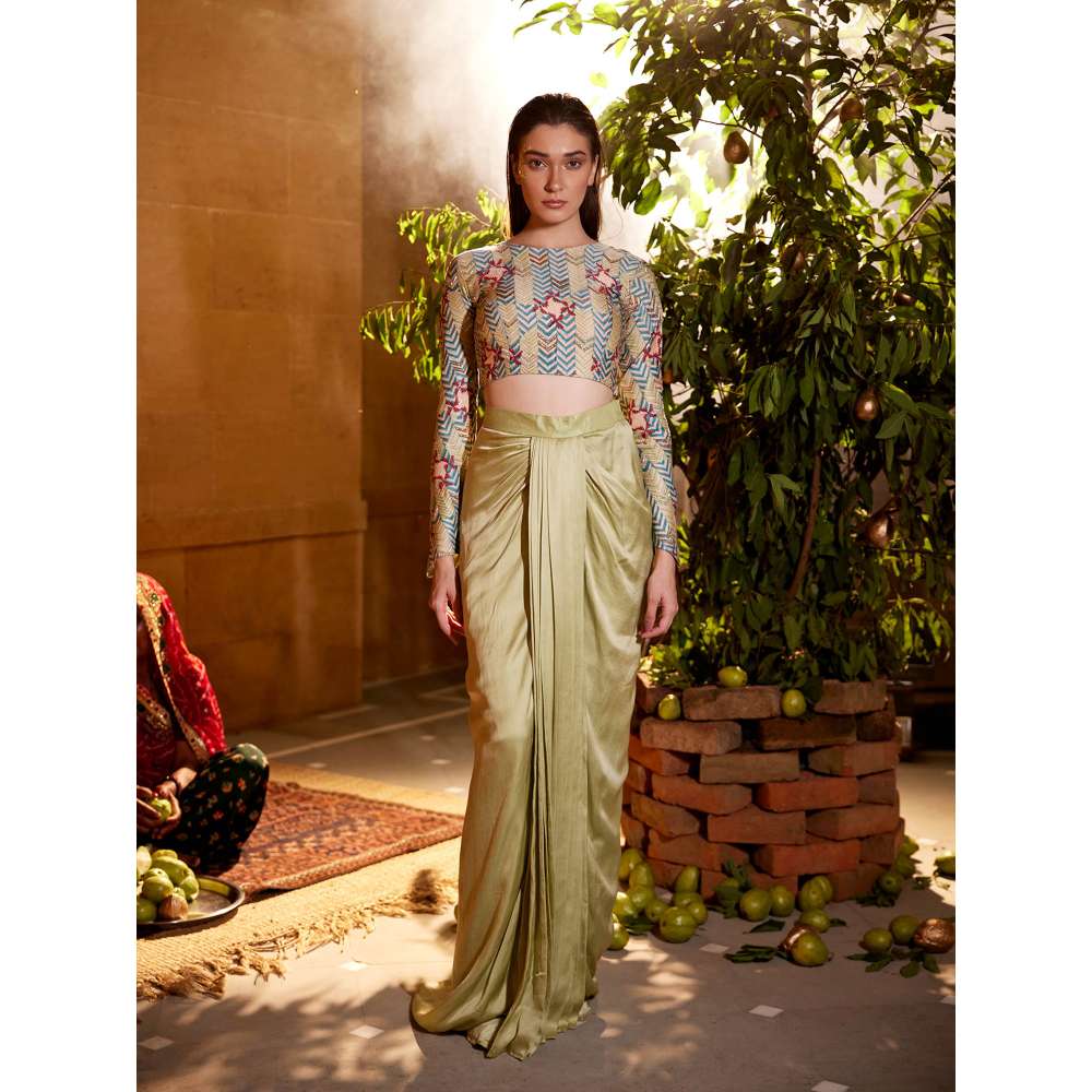 Amrood Beige Top with Skirt (Set of 2)