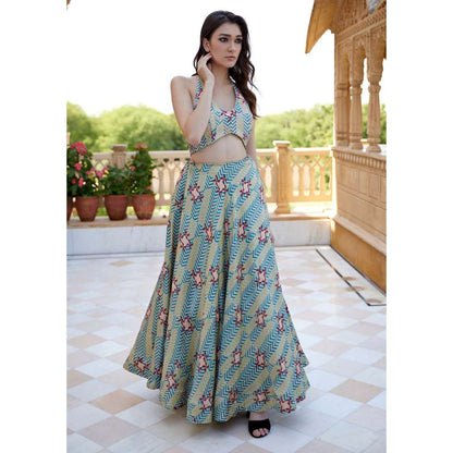 Amrood Green Blouse with Lehengas (Set of 2)