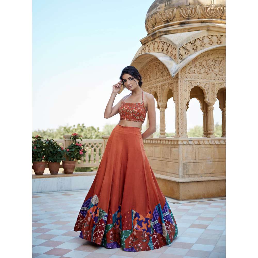 Amrood Rust Blouse with Lehengas (Set of 2)