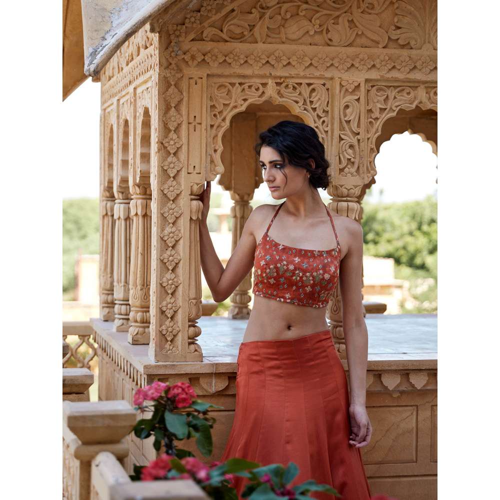 Amrood Rust Blouse with Lehengas (Set of 2)