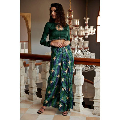 Amrood Green Crop Top with Skirt (Set of 2)