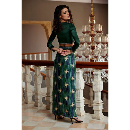 Amrood Green Crop Top with Skirt (Set of 2)