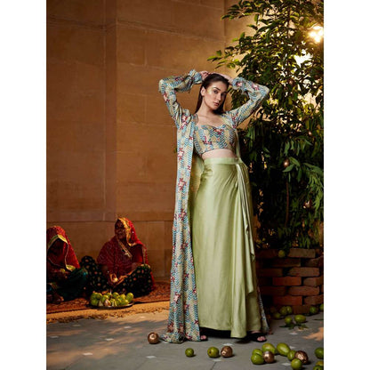 Amrood Beige Crop Top with Jacket and Skirt (Set of 3)