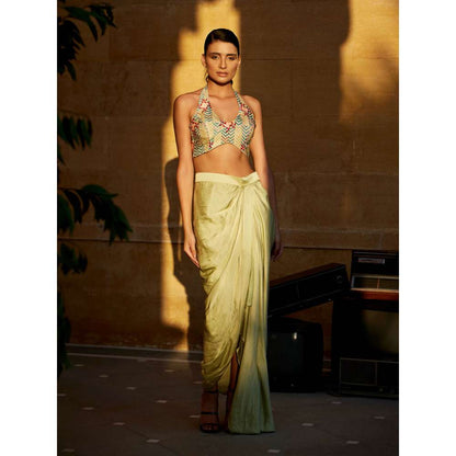 Amrood Beige Crop Top with Skirt (Set of 2)