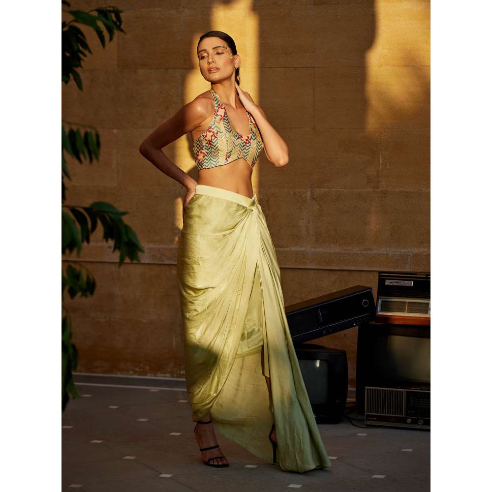 Amrood Beige Crop Top with Skirt (Set of 2)