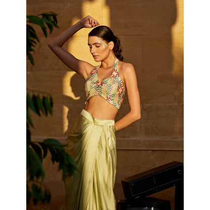 Amrood Beige Crop Top with Skirt (Set of 2)