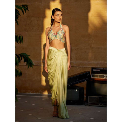 Amrood Beige Crop Top with Skirt (Set of 2)