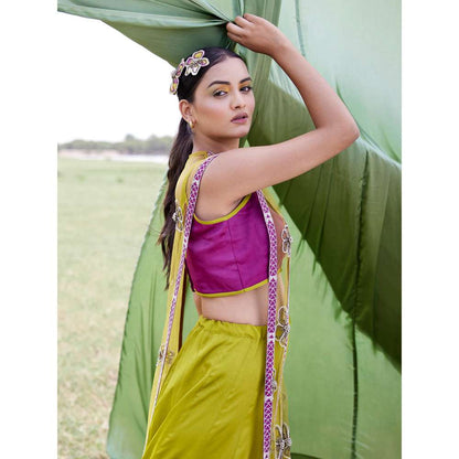 Amrood Green Blouse with Lehenga and Jacket (Set of 3)