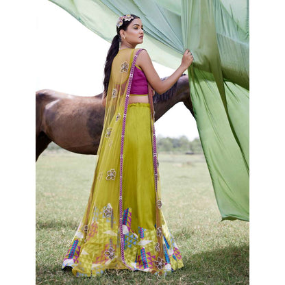 Amrood Green Blouse with Lehenga and Jacket (Set of 3)