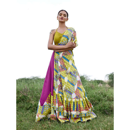 Amrood Green Blouse with Lehenga and Dupatta (Set of 3)