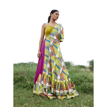 Amrood Green Blouse with Lehenga and Dupatta (Set of 3)