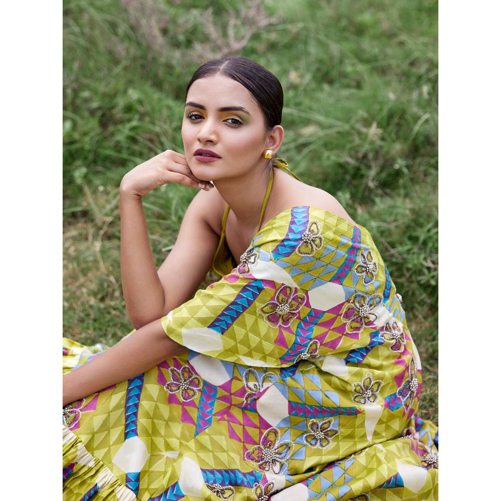 Amrood Green Blouse with Lehenga and Dupatta (Set of 3)