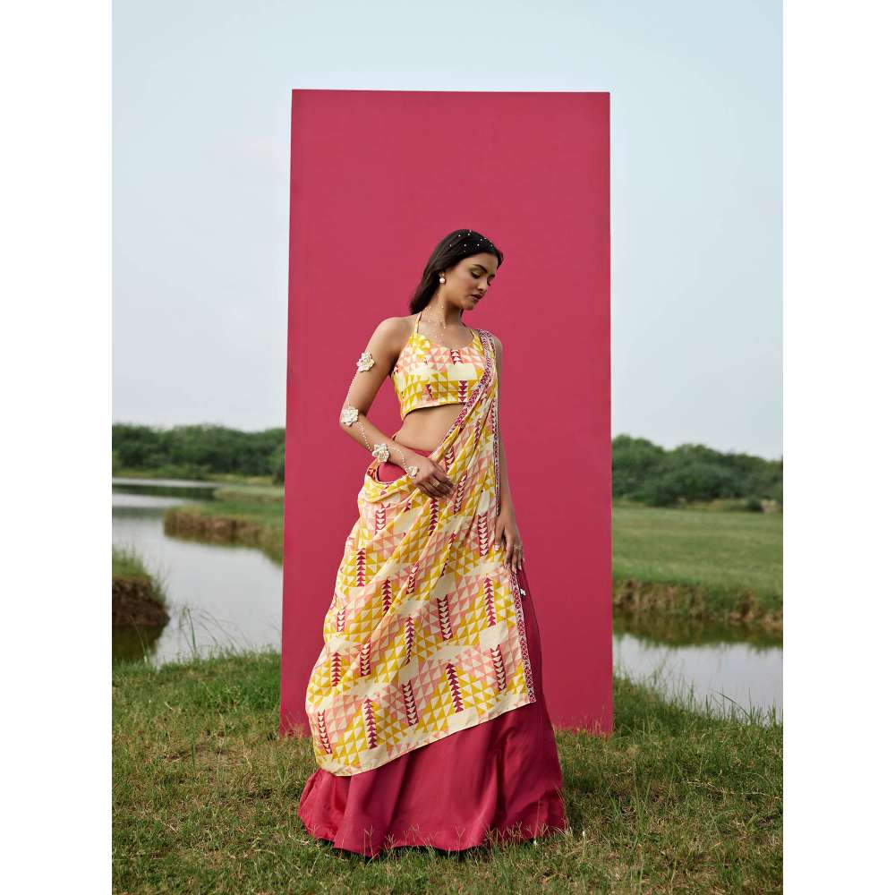 Amrood Yellow Blouse with Lehenga and Dupatta (Set of 3)