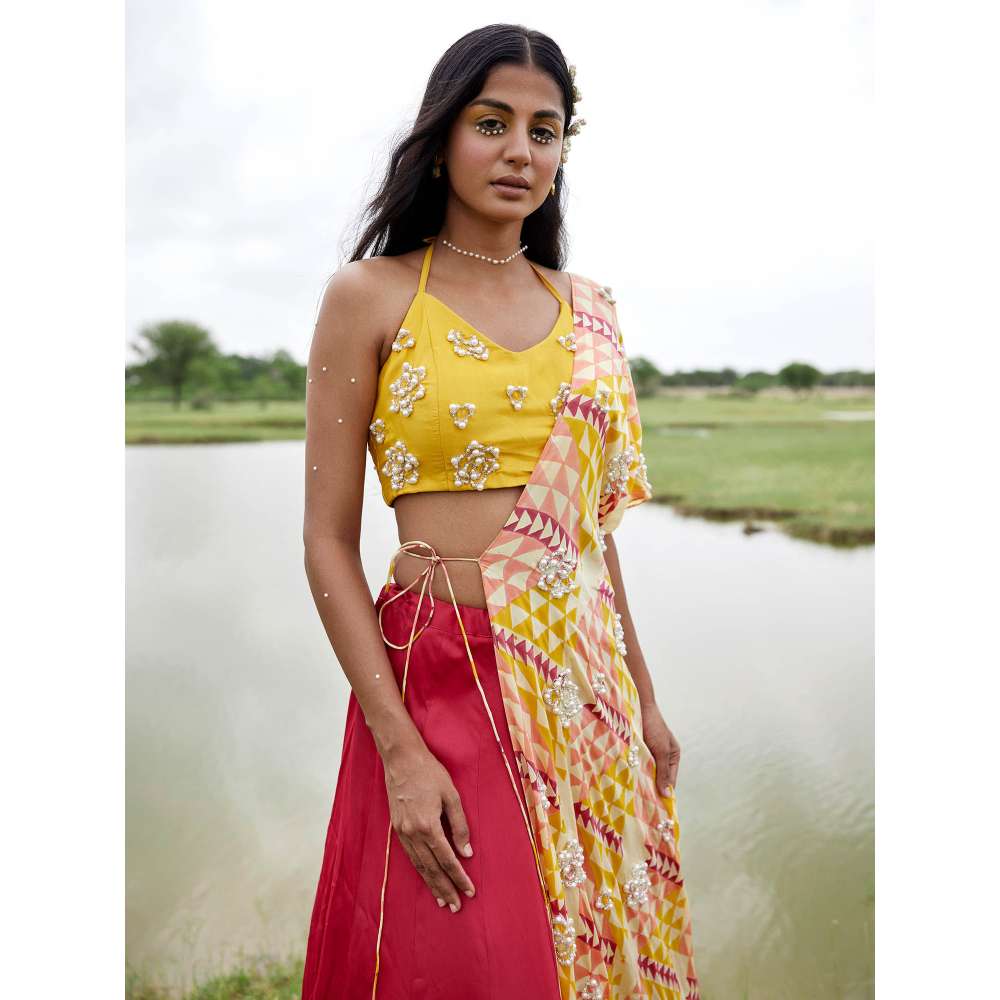 Amrood Yellow Blouse with Lehenga and Dupatta (Set of 3)