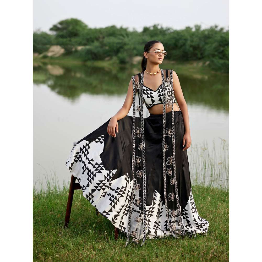Amrood Black Blouse with Lehenga and Dupatta (Set of 3)