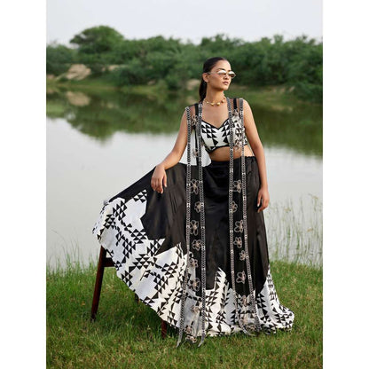 Amrood Black Blouse with Lehenga and Dupatta (Set of 3)