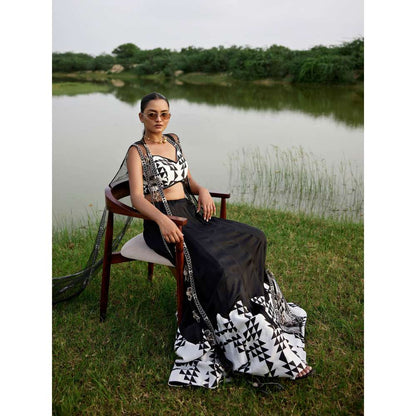 Amrood Black Blouse with Lehenga and Dupatta (Set of 3)