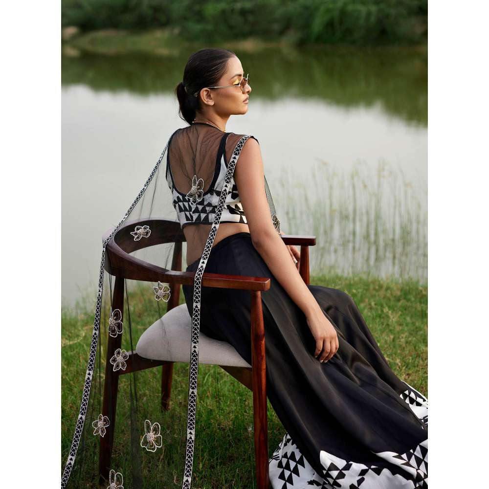 Amrood Black Blouse with Lehenga and Dupatta (Set of 3)