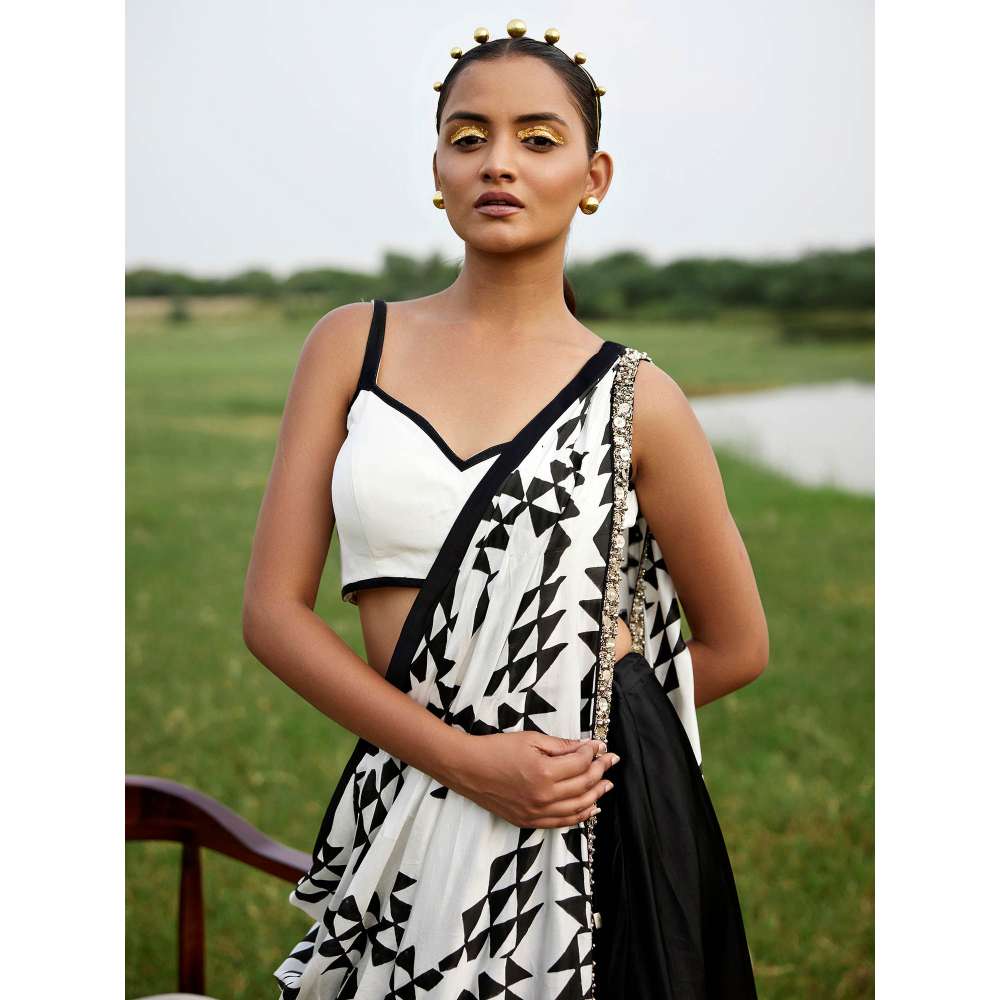 Amrood Black Blouse with Lehenga and Dupatta (Set of 3)