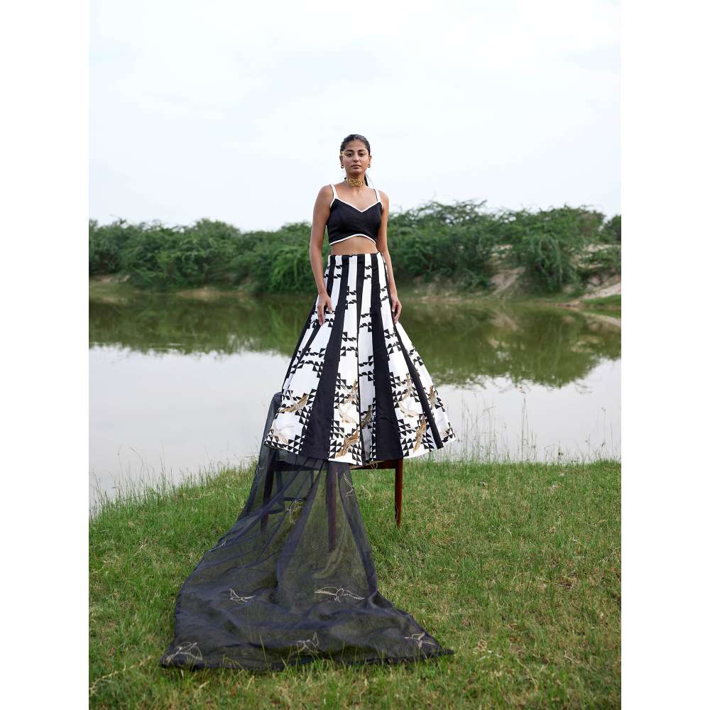 Amrood Black Blouse with Lehenga and Dupatta (Set of 3)