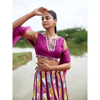 Amrood Pink Blouse with Lehenga and Dupatta (Set of 3)