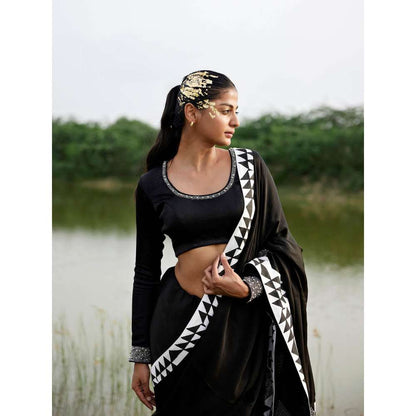 Amrood Black Saree with Stitched Blouse