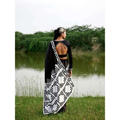 Amrood Black Saree with Stitched Blouse