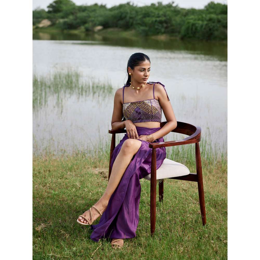 Amrood Purple Crop Top with Skirt (Set of 2)