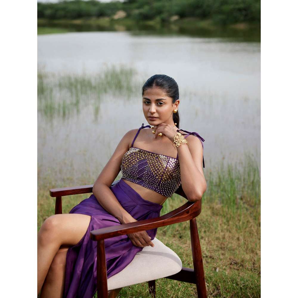 Amrood Purple Crop Top with Skirt (Set of 2)