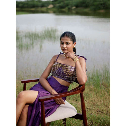 Amrood Purple Crop Top with Skirt (Set of 2)