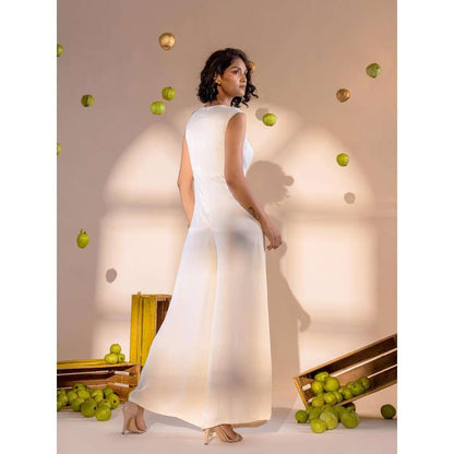 Amrood Off White Solid/Plain Jumpsuit