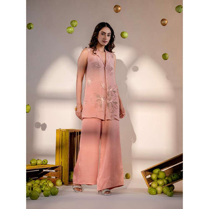 Amrood Peach Embroidered Co-Ord (Set of 2)
